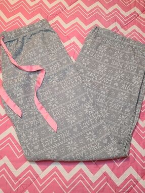 Y2K VS PINK Pajama Pants Size XS Gray Fair Isle Logo Print